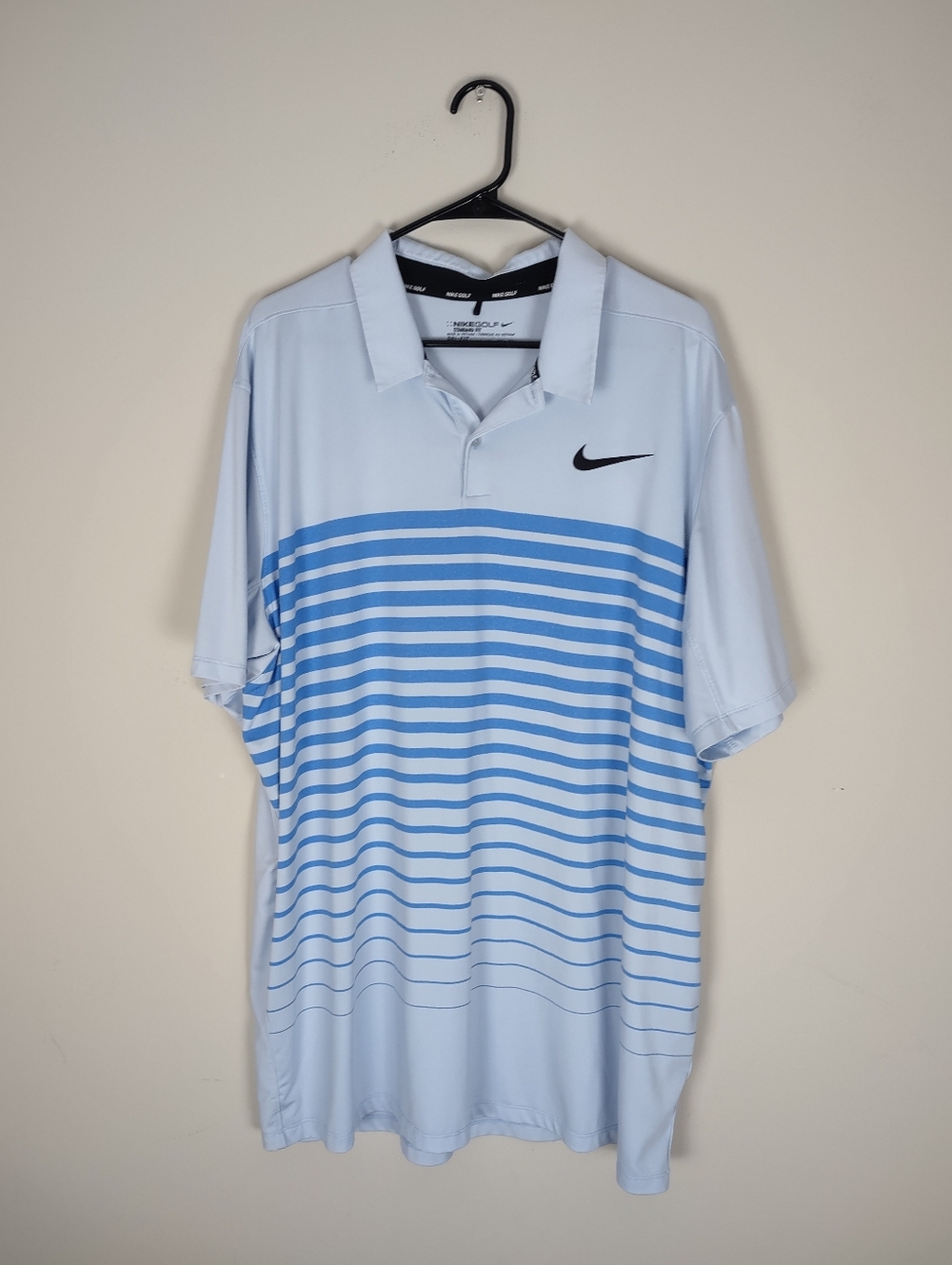 Nike Men's Light Blue Striped Dri-FIT Polo